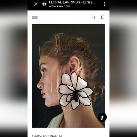 New ZARA Ecru & Black Floral Statement Earrings - Picture 2 of 11